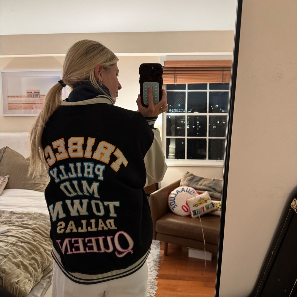 Pull&Bear Oversized Black Varsity Bomber Jacket - image 1